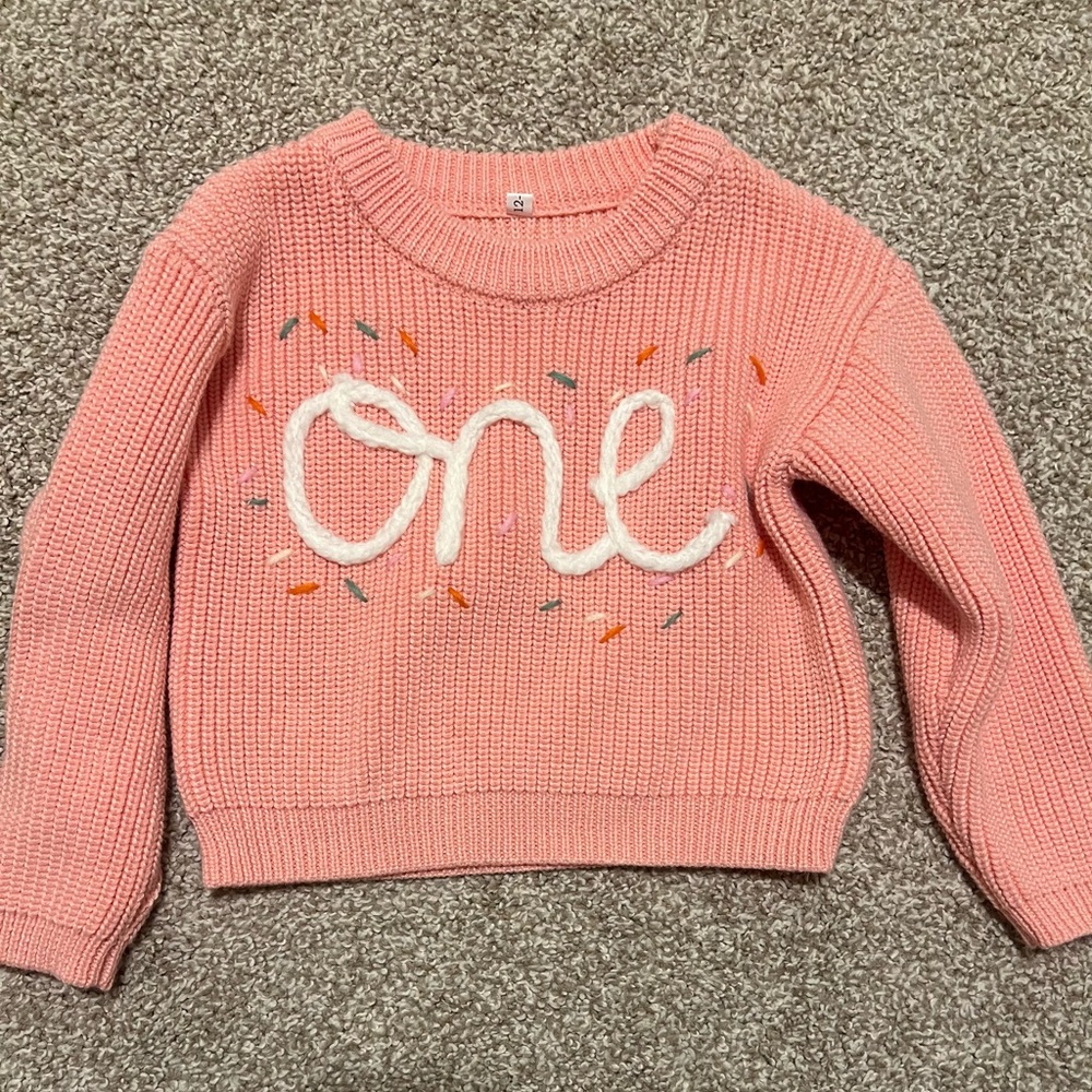 12-18 month Cable knit oversized “One” sweater